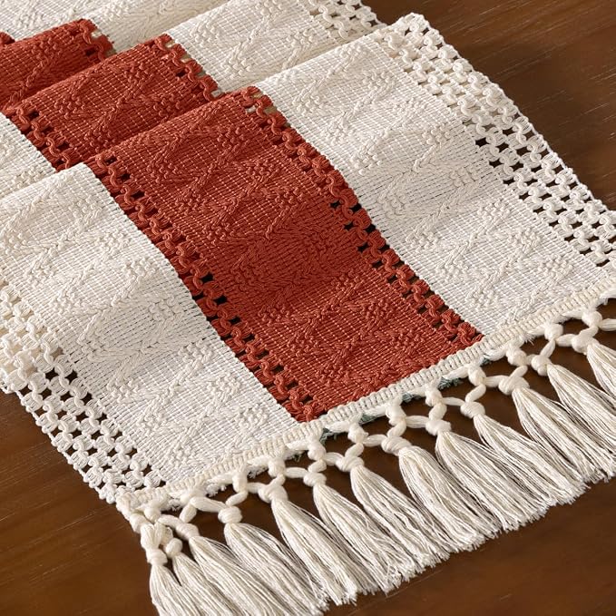 DeZerlor Boho Macrame Table Runner Terracotta Spring Easter Farmhouse Woven - Image 2