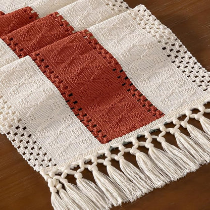 DeZerlor Boho Macrame Table Runner Terracotta Spring Easter Farmhouse Woven - Image 2