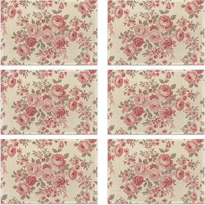 Colorful Floral Spring Plastic 12x18 Inch Placemats Set of 6 - Waterproof, Non-Slip & Washable Watercolor Flowers Table Mats for Kitchen & Dining Table Placemats