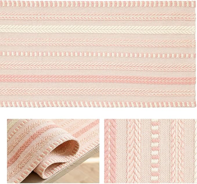 Artoid Mode Pink Farmhouse Stripe Braided Table Runner 12x72 Inch | Holiday - Image 6