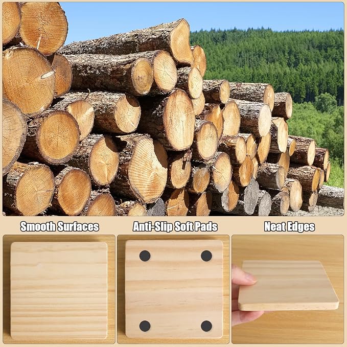 12 Pack 4 Inch Unfinished Square Wood Coasters - Image 3