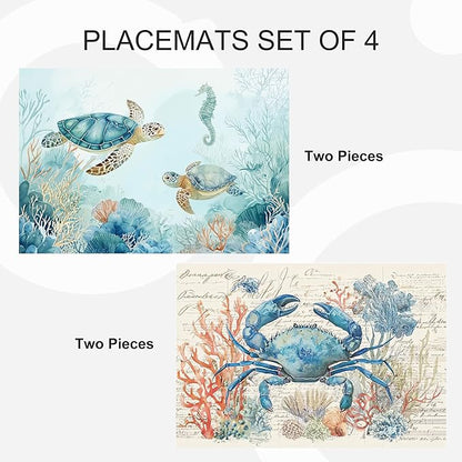 Nautical Placemats Set of 4 Washable Table Place Mats for Dining Kitchen Party Decor