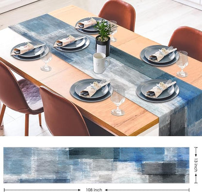 Emvency Table Runner, 13x72 Inch, Geometric Abstract Blue | Grey Modern Dining - Image 2