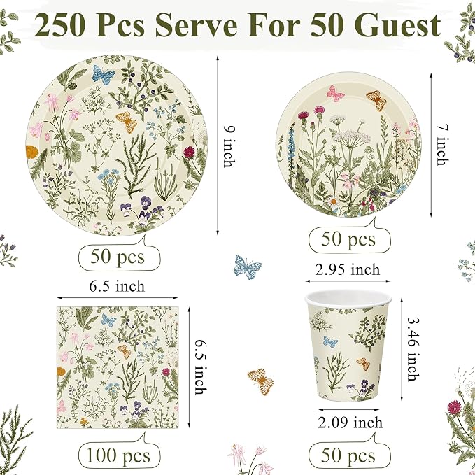 250 Pcs Wildflower Party Decorations Include Spring Summer Floral Paper Plates - Image 3
