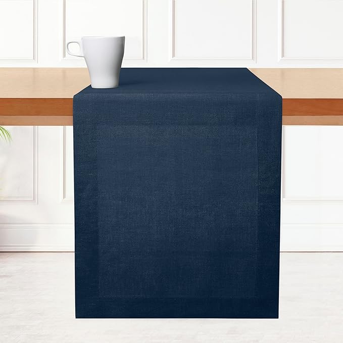 D'Moksha Homes Linen Navy Blue Table Runner 108 Inches Long - 100% Pure Linen Dining Table Runner 14 x 108 Inch for Easter - Machine Washable