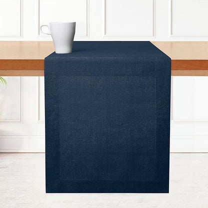 D'Moksha Homes Linen Table Runner 60 Inches - 100% Pure Linen Navy Blue Table Runner 14 x 60 Inch for Coffee Tables, Dresser, Easter - Machine Washable