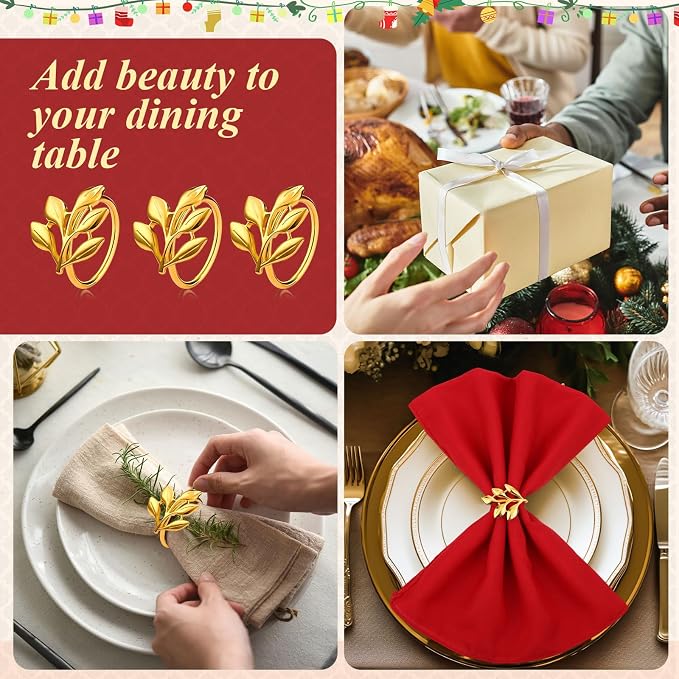 WILLBOND Leaf Napkin Rings Holders Fall Party Napkin Rings - Image 6