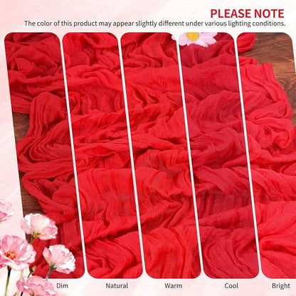 Showgeous 2 Pack Red Cheesecloth Table Runners Boho Wedding Decor | Rustic - Image 7
