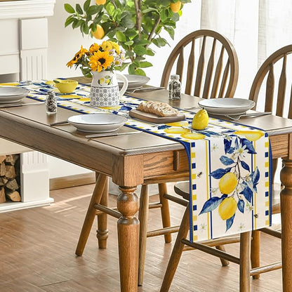 Artoid Mode Lemon Tree Flower Bee Summer Table Runner, Seasonal Holiday Kitchen - Image 4