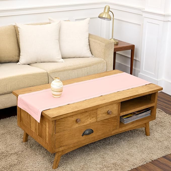 Solino Home Cotton Linen Table Runner Pink, Hemstitch Collection 14 x 48 in | by SolinoHome