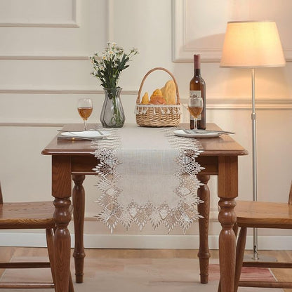 Natural Linen Table Runner 36 inches Beige Lace Coffee Table Runners | French - Image 4