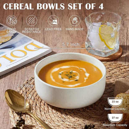 E-far Cereal Bowls Set of 4, 27oz Ceramic Deep Soup Bowls - Image 2