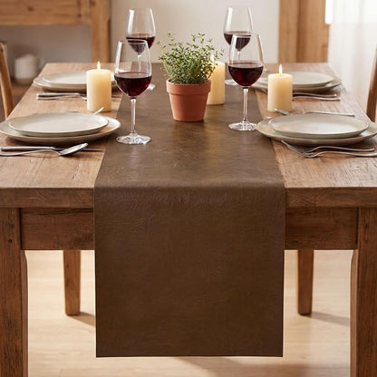 Artoid Mode Brown Double Sided Vinyl Faux Leather Table Runner, Seasonal - Image 2