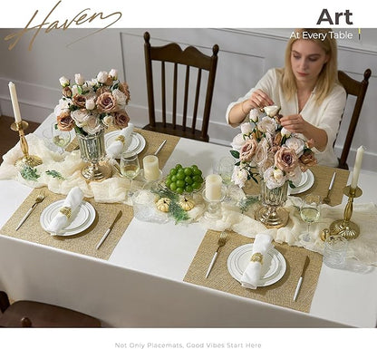 Leetaltree Gold Placemats Set of 12 - Heat Resistant Non-Slip Place mats for Dining Table, Washable Durable PVC Vinyl Woven Table Mats(Luxury Gold, 12)