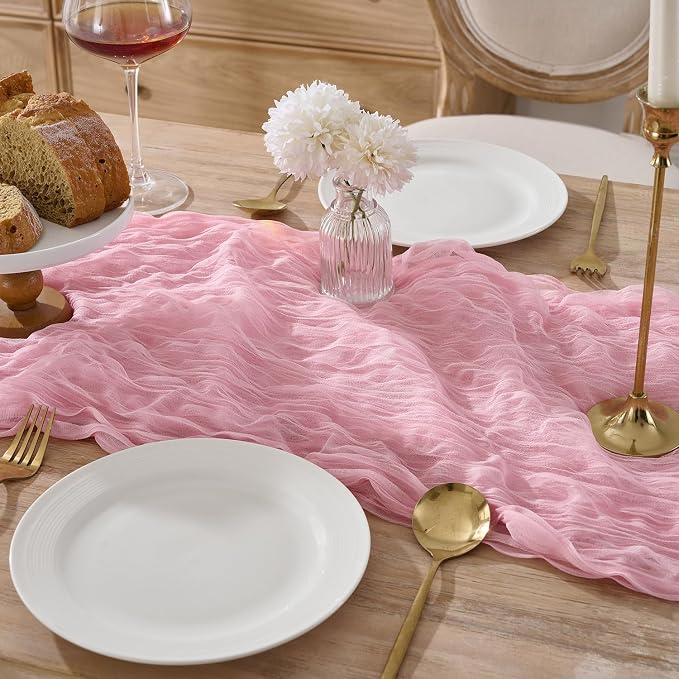 3 Pack Pink Cheesecloth Table Runners, 120 Inch 10Ft Blush Pink Gauze Table - Image 3