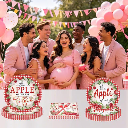 96Pcs Apple of Our Eye Baby Shower Decorations, Watercolor Apple Plates Napkins - Image 7
