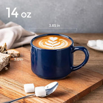 GBhome 14 OZ Coffee Mugs Set of 6, Stackable Navy Blue Coffee Cups Set | Modern - Image 3