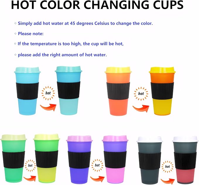 Color Changing Cups, 5 Pack 24oz Plastic Tumblers, Reusable Iced Coffee & - Image 3