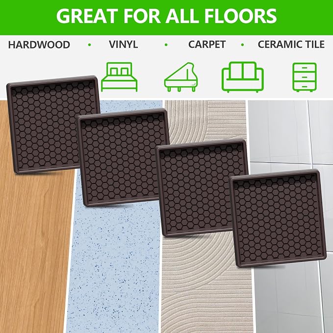 Non Slip Furniture Pads- 3"x3" Square Anti Skid Caster Cups Furniture Coasters - Image 6
