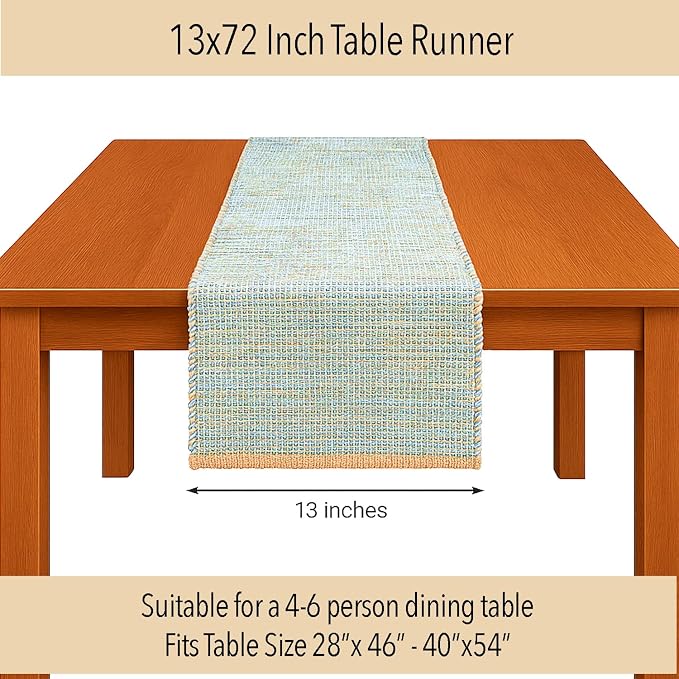 Natural Jute Table Runner, 13x72 Inch | Sky Blue-White, Vintage Boho Rustic - Image 5
