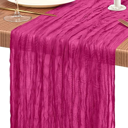 Showgeous 2 Pack Fuschia Cheesecloth Table Runners Boho Wedding Decor | Rustic - Image 9