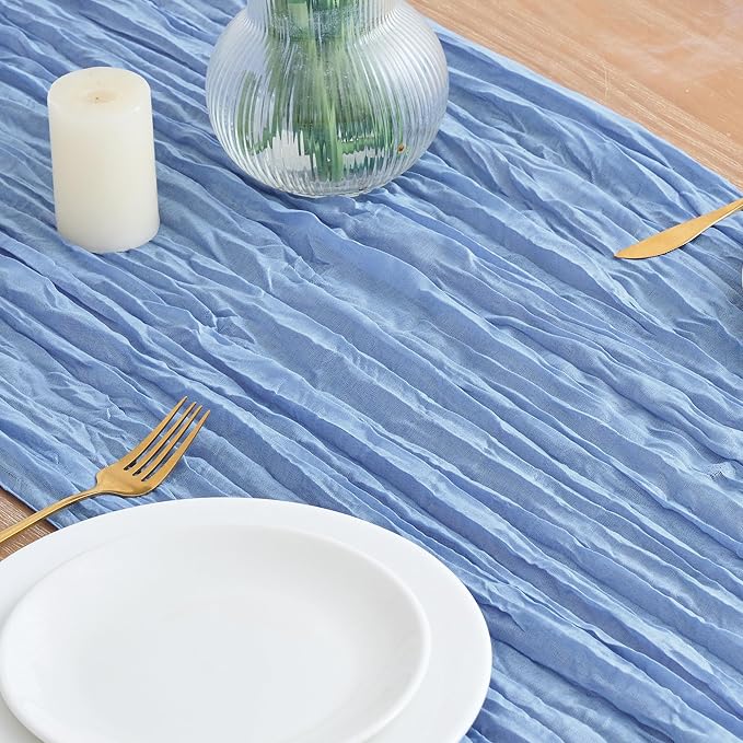 Asee'm 3pcs Light Blue Cheesecloth Table Runner Summer 10FT Gauze Rustic | Boho - Image 3