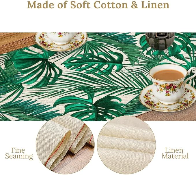 Tropical Leaves Table Runner Jungle Green Plam Tree Leave Retro Boho Hawaii - Image 5