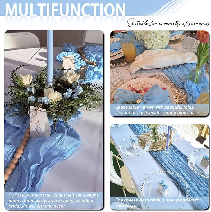 8 Pack LightBlue Cheesecloth Table Runner 17x108 inch Boho Gauze Cheese Cloth - Image 8