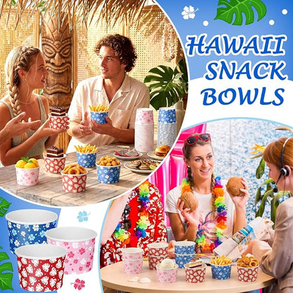 CHENGU 60 Pcs 9 oz Hawaii Hibiscus and Tropical Leaves Ice Cream Cups, Tropical - Image 5