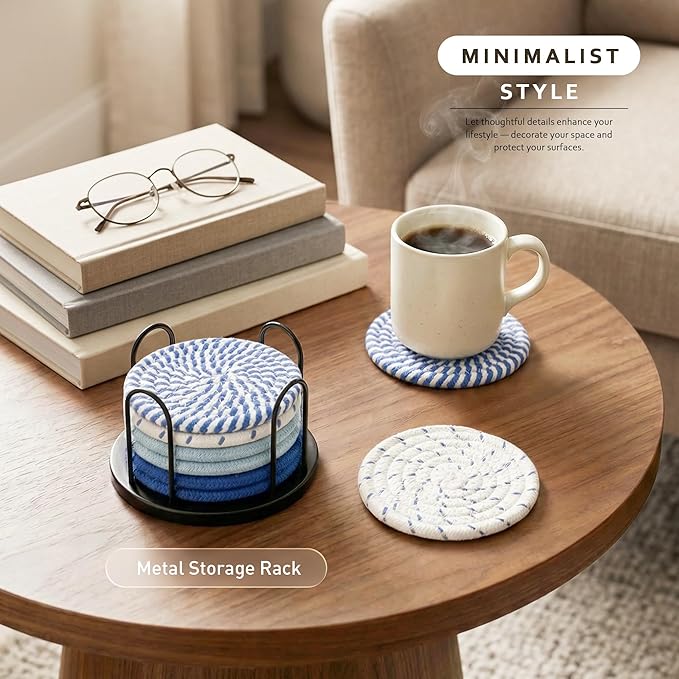 Lazebox Coasters Set of 8 for Drinks, 4 Inch Large Coasters for Coffee Table - Image 2