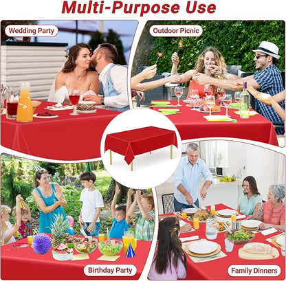 QZYL 2 Pack Picnic Table Cover, 108 x 54 Inches Red Plastic Table Cloths, Red Disposable Tablecloth Rectangle Tablecover, Waterproof Decorations Party Supplies for Wedding Anniversary Home
