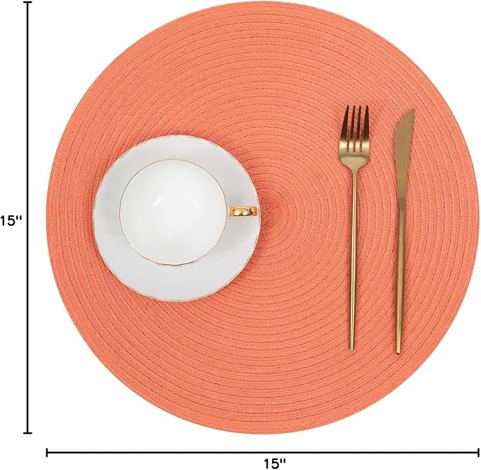 SHACOS Round Braided Placemats Set of 6 Washable Cotton Polyester Round - Image 2
