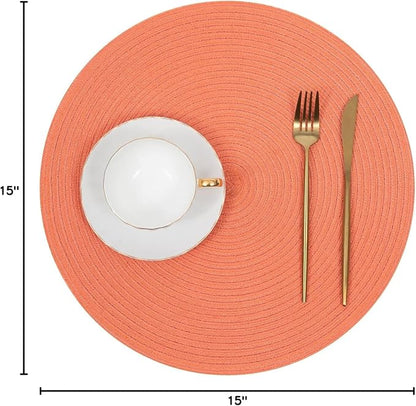 SHACOS Round Braided Placemats Set of 6 Washable Cotton Polyester Round - Image 2