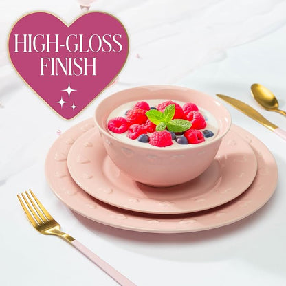 Paris Hilton 12-Piece Dinnerware Set, Embossed Hearts. Iconic Ceramic Stoneware - Image 2