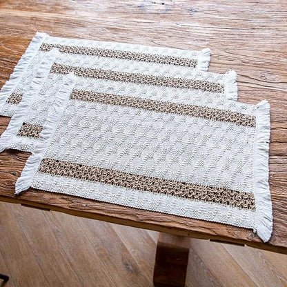 Boho Placemats Set of 4, 12x18 Inch Natural Cotton Burlap and Kitchen Woven - Image 5