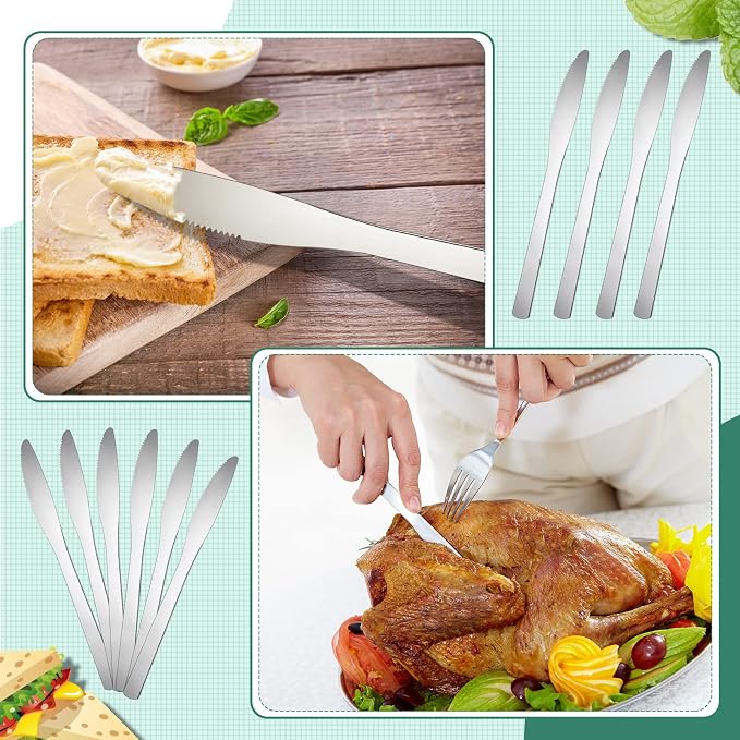 Therwen 64 Pieces Dinner Knives Set Stainless Steel Knife 8.43 Inches Silver - Image 4
