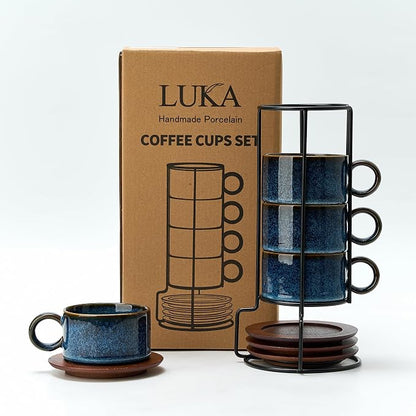 LUKA 6 Ounce Porcelain Stackable Espresso Cups - Image 8