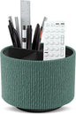 Hennaja Round Leather Art Supply Organizer,Remote Control Holder,360 Degree Spinning,Multi-Functional Pencil Holder,4 Compartments Desktop Stationary Organizer(1-Wood Green)