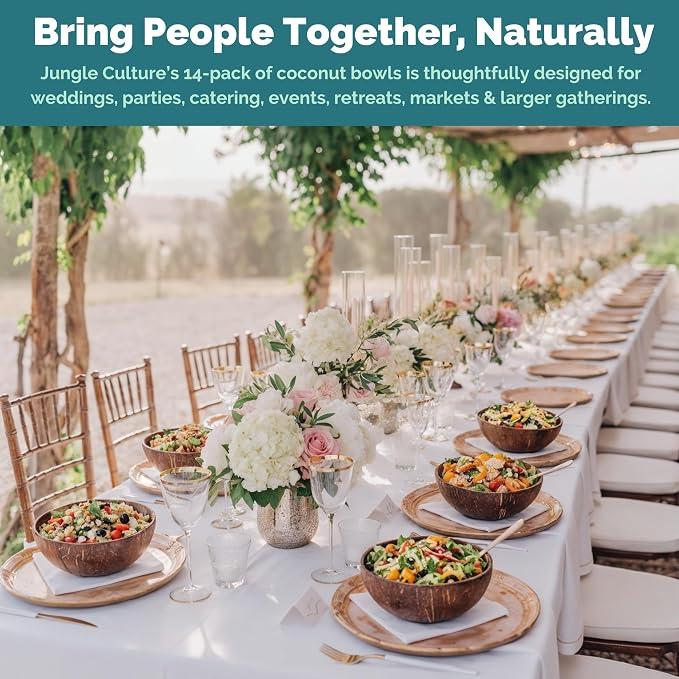Jungle Culture 14 Pcs Bulk Coconut Bowls • Large 13–14 cm / 5.3-5.9" Natural - Image 4
