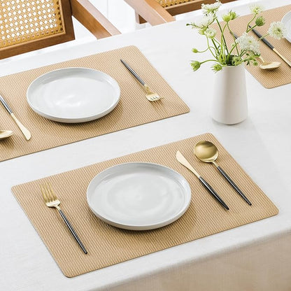 Jovono Faux Leather Placemats Set of 8, Waterproof Washable Table Mats, Easy-Clean Heat Resistant Kitchen Vinyl Place Mat for Dining Table, Restaurant, Indoor, 17.8"x11.8", Yellow