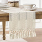 Macrame Style Boho Table Runner, 12x60 Inch Ivory | Woven Boho Table Runner by ZEEMARTONLINE