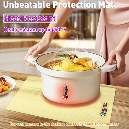 Silicone Placemat Set of 4,Heat Resistant Non-Slip Silicone Mat for Dining Table and Kitchen,Waterproof Wipeable Easy Clean Upgrade Table Mat 15.8"x11.8" Ultra-thin Semi-Transparent (Yellow)