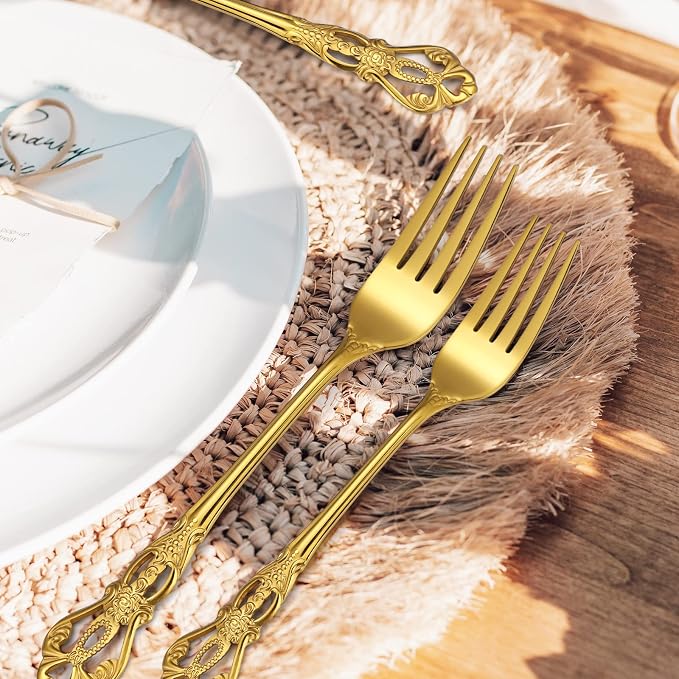 Retro Silverware Gold Set for 4 Stainless Steel Flatware Royal 20 Piece Cutlery - Image 7