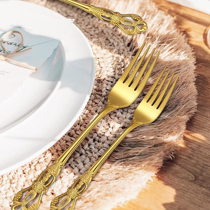 Retro Silverware Gold Set for 4 Stainless Steel Flatware Royal 20 Piece Cutlery - Image 7
