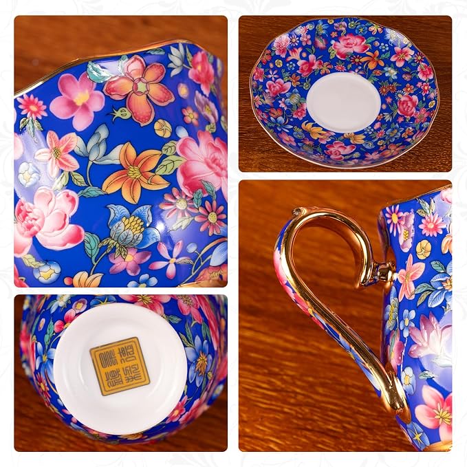 KAMMAK Tea Cup and Saucer, Ceramic Coffee Cups, 6.3 oz, Afternoon Tea and - Image 4