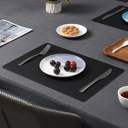 Myir JUN Placemats Dual Sided, Faux Leather Place Mats Set of 4 Indoor Placemats for Dining Table Outdoor Placemats Square Non-Slip Washable Table Mats (Black, Set of 4)