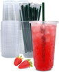 32 oz Clear Plastic Cups with Lids and Straws, Disposable Coffee Cups 25 Sets by Aatriet