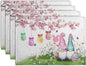 Easter Gnomes Bunny Placemats Set of 4 Easter Eggs Flowers Place Mat 12x18 Inch Seasonal Spring Farmhouse Washable Linen Table Mats for Party Kitchen Dining Outdoor Indoor Decor