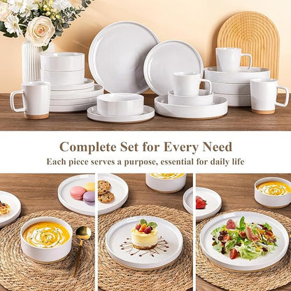 AmorArc Ceramic Dinnerware Set for 6 | Speckled Stoneware Plates and Bowls with Rustic Terracotta Underside| Scratch Resistant,Dishwasher & Microwave Safe Dishes Sets- 18pcs White