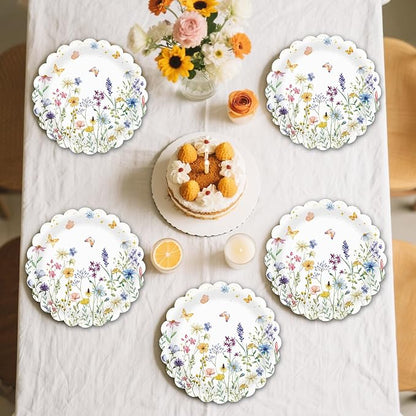 50Pcs Wildflower Scalloped Paper Plates 7inch Spring Party Dessert Plates - Image 6